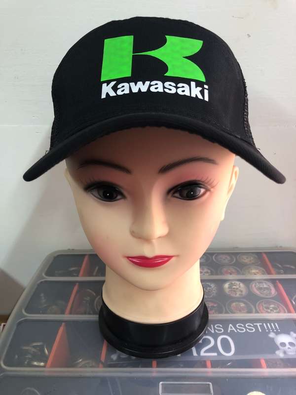 Black printed cap with mesh back side Kawasaki